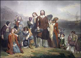 Pilgrims at Plymouth rock in 1620